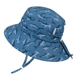 Jan & Jul Shark Print Aqua Quick Dry Blue Adjustable Bucket Hat Infant Small
